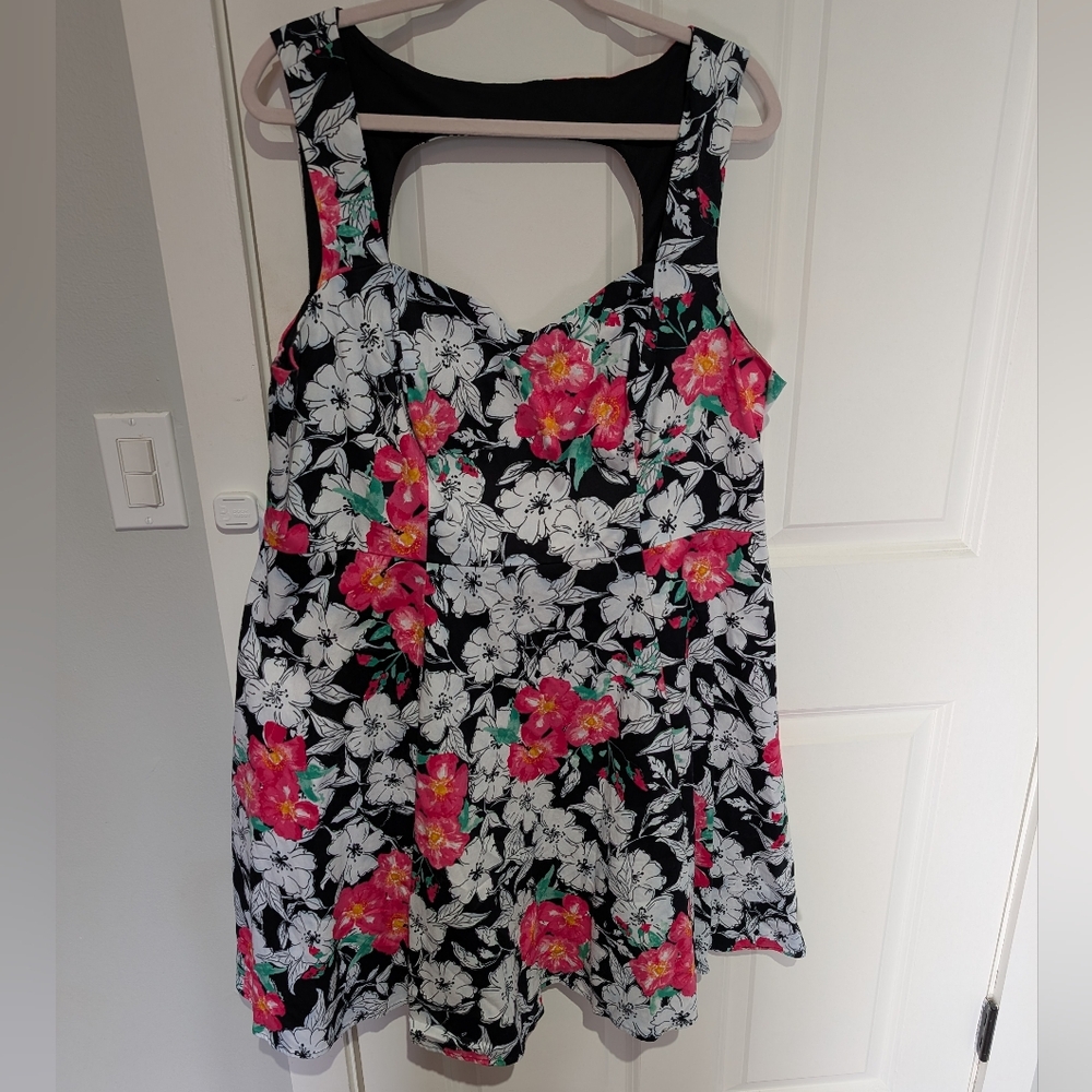 Torrid Black Dress with Pink and White Floral Design retro chic pinup 20